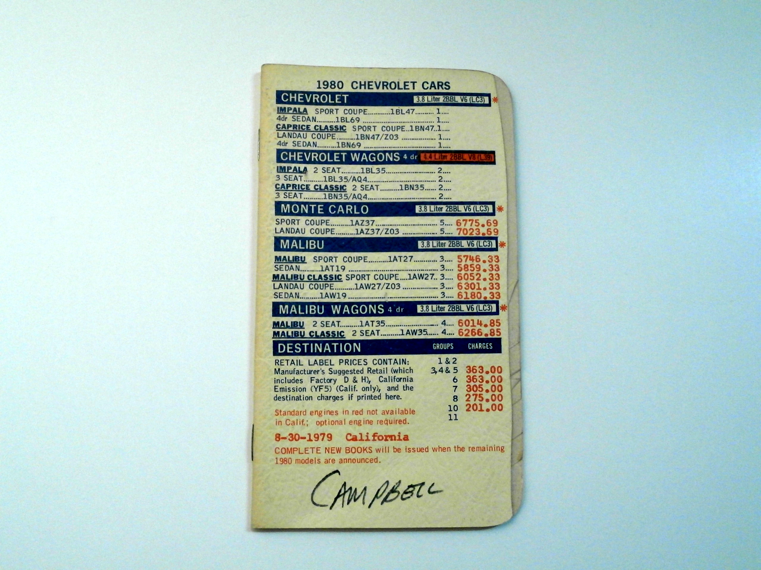 1980 Chevrolet Salesman Data Spec Book Corvette Camaro Chevelle Etc.